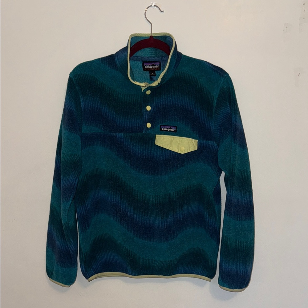 Patagonia Synchilla Teal and Yellow Fleece Pullover